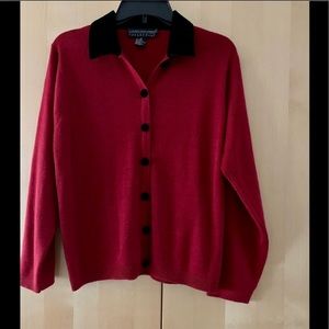 Red button down cardigan with velvet M EUC